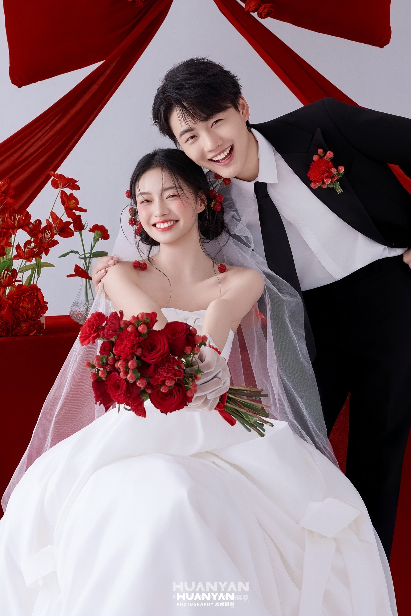 红丝结：新中式婚纱照室内影棚实拍