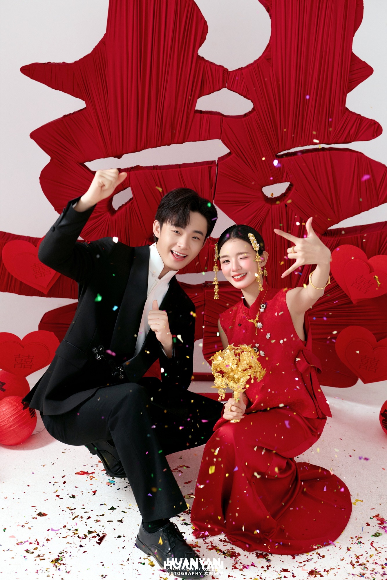 金囍相赠：新中式婚纱照室内影棚实拍