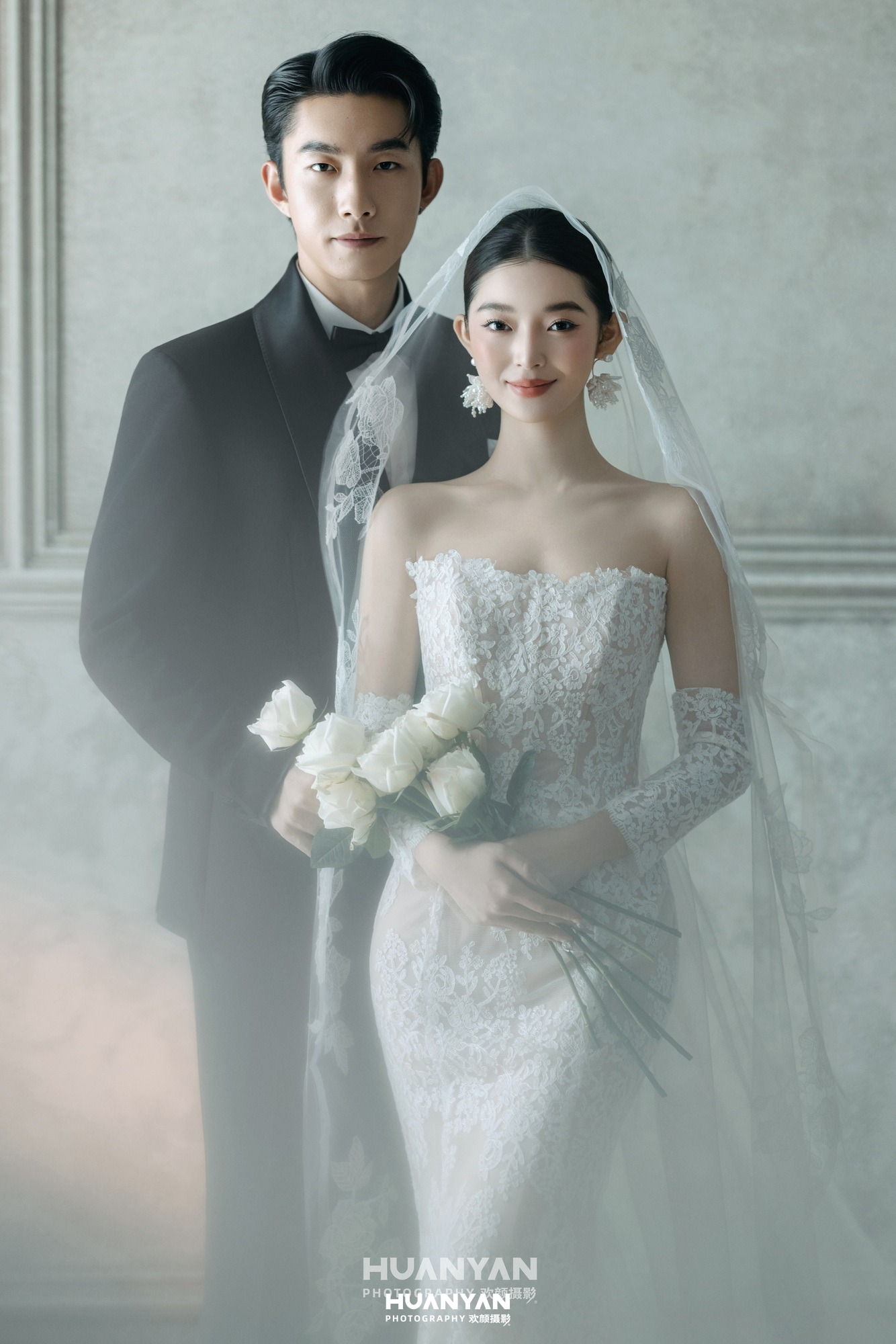 室内影棚韩式温柔婚纱照实拍（素白玫瑰系列）